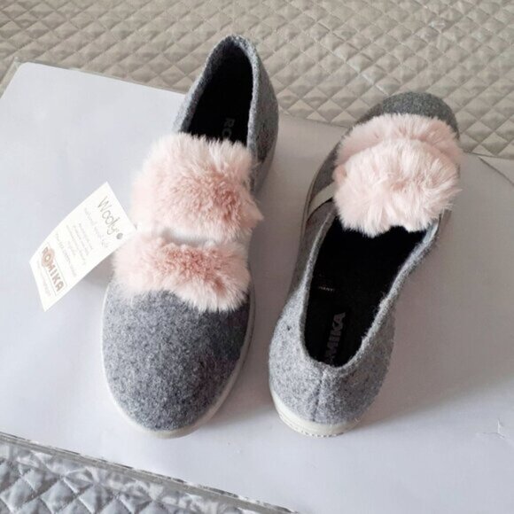 NWT Romika grey natural wool felt pull on sneaker shoes with soft pink faux fur - Picture 7 of 9